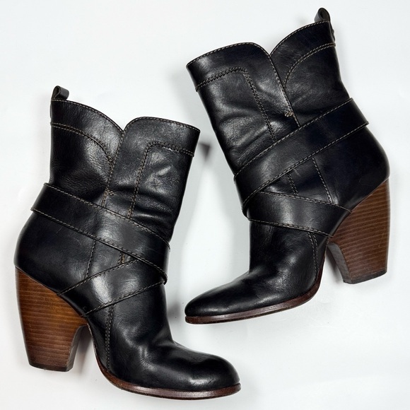 FRYE High Heel Boho Cowgirl Roper Boots  Leather Andrea S-490 Sz 7 - Picture 2 of 10